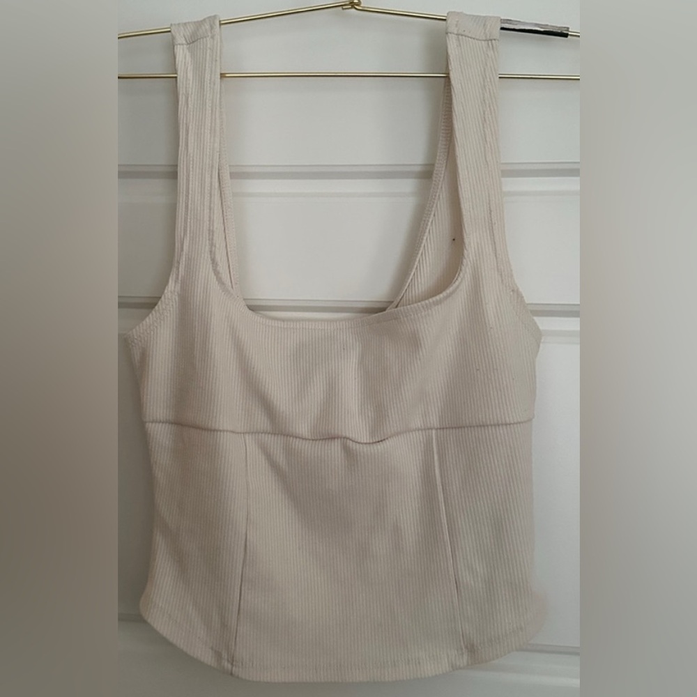 URBAN OUTFITTERS- Cream Ribbed Corset Tank Top